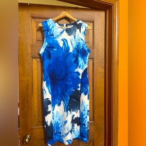 Luxe by Carmen Marc Valvo Turquoise Navy Floral Print Dress size L